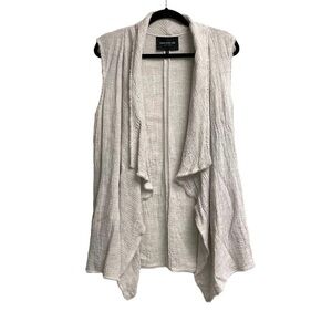 LAFAYETTE 148 NY Linen Long Sleeveless Waterfall Draped Cardigan Vest Tan L